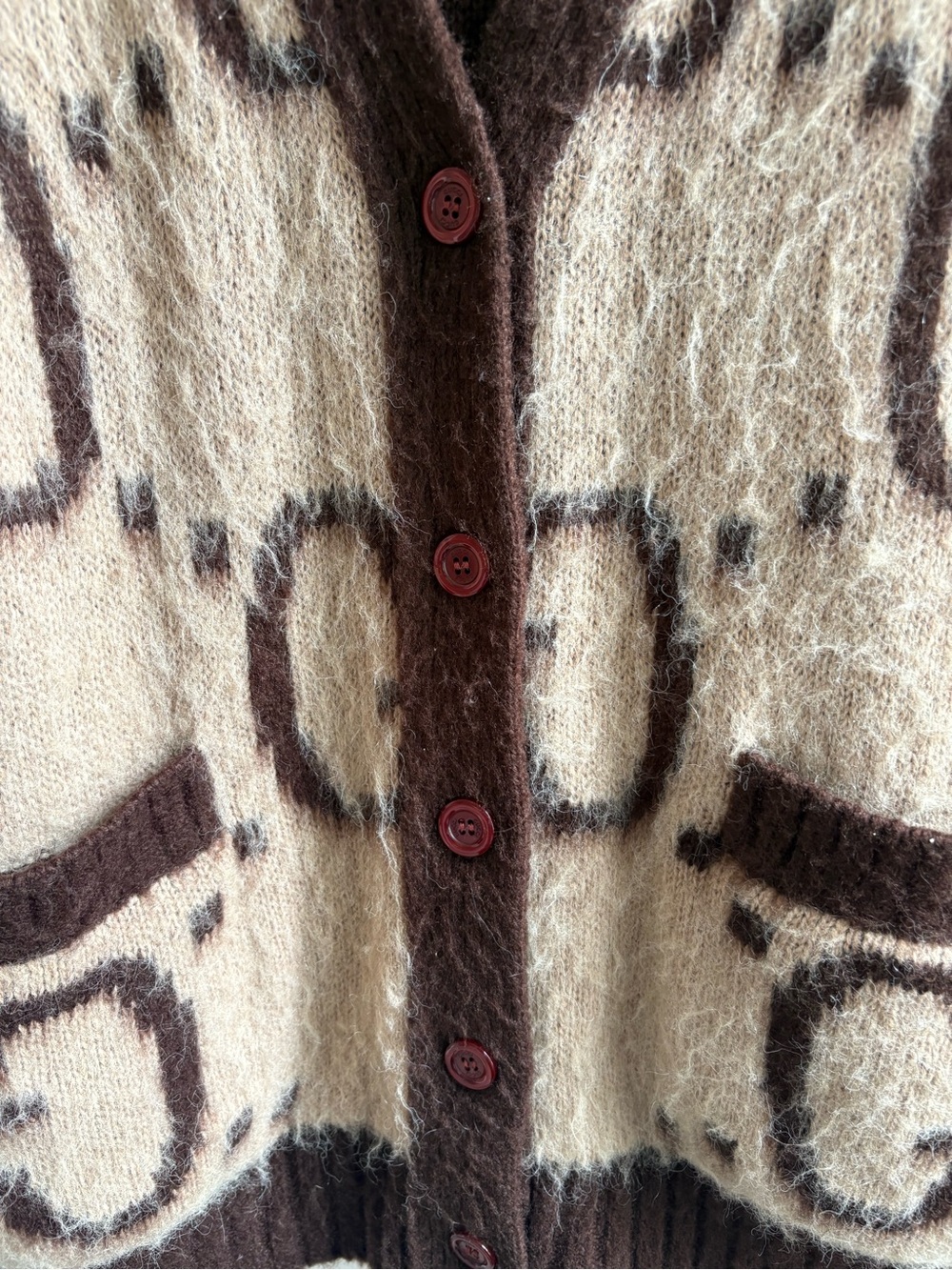 GG Monogram Women's Reversible 2 Sided Cardigan - Tan & Brown - Size Medium - Picture 4 of 12